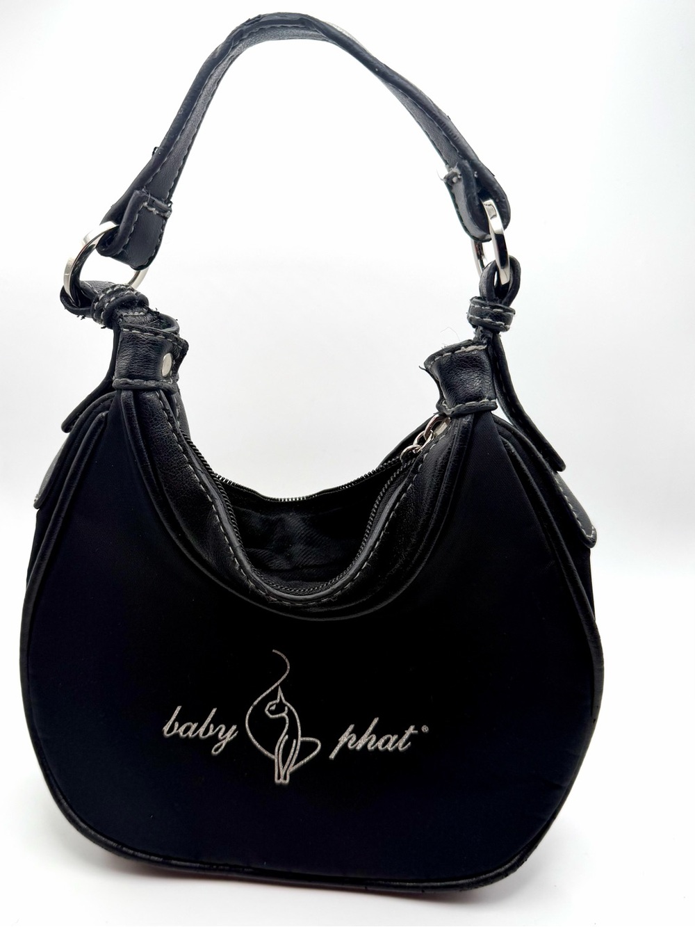 Vintage Baby Phat Y2K Nylon Mini Handbag - Black Purse with Cat Logo